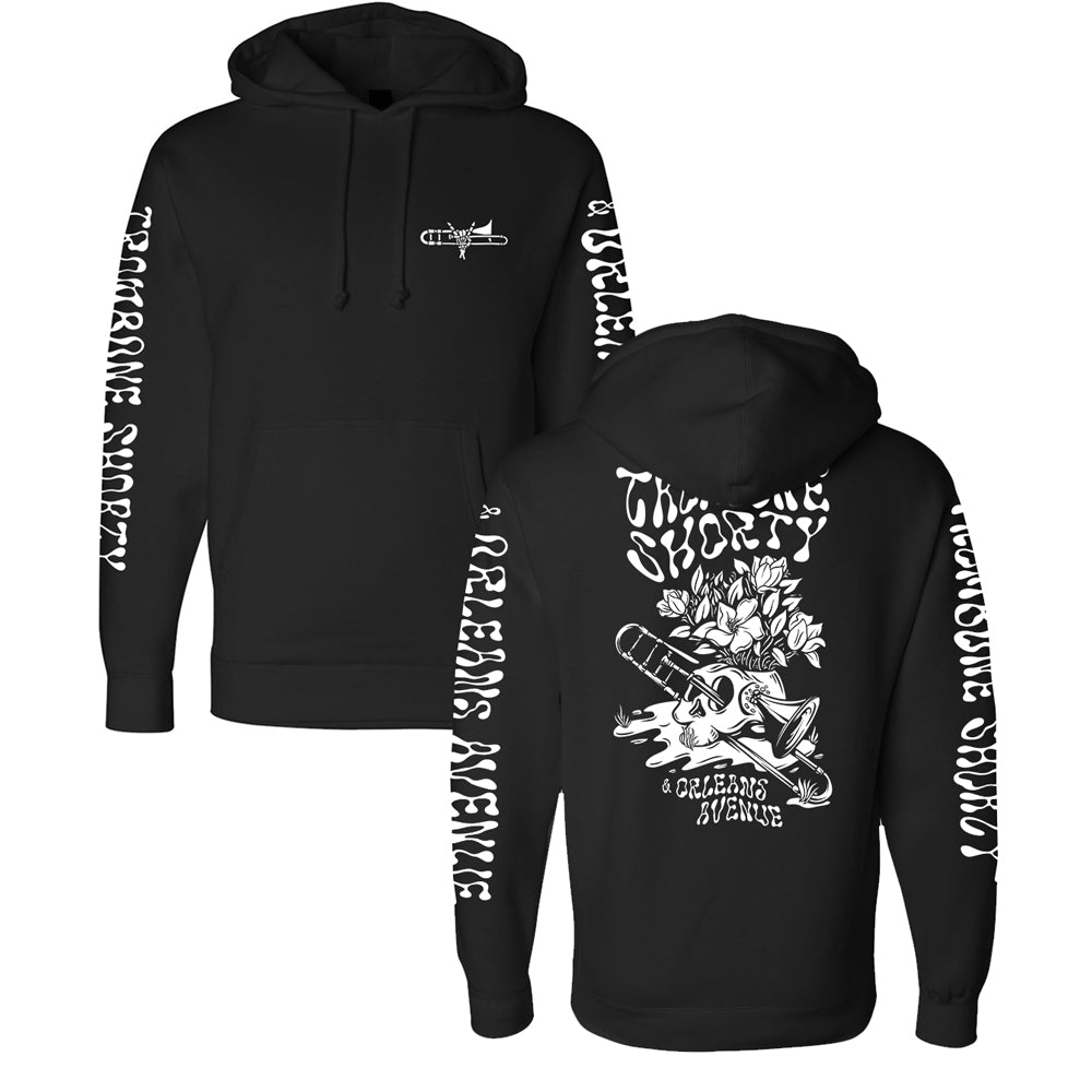 Skull & Magnolias Pullover Hoodie - Black